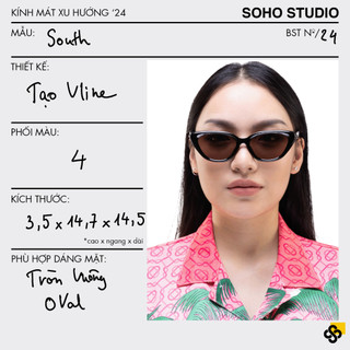 Kính mát nam nữ thời trang SOUTH Soho Studio gọng mắt mèo thanh mảnh thon gọn mặt đính kim loại sáng bóng cao cấp