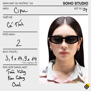 [CLEARANCE] Kính mát CIPUC Soho Studio gọng mắt mèo thiết kế sắc sảo đính kim loại thu hút phối màu đen, ghi xanh