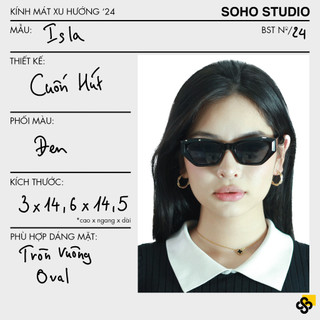 Kính mát ISLA Soho Studio gọng chữ nhật mắt mèo cá tính hợp mặt tròn