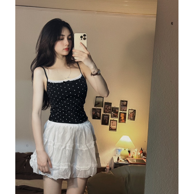 áo 2 dây nơ chấm bi