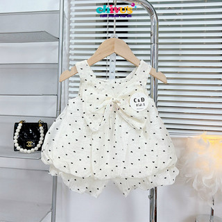 Đồ bộ bé gái họa tiết trái tim xếp lơ xinh xắn, set đồ cho bé gái chất tơ nhăn 2 chi tiết đủ size cho bé 11-25kg