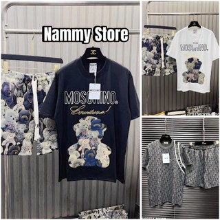 Bộ cộc hè nam nữ gấu moschino thêu hình gấu nét chất thun lạnh, set quần áo hè nam nữ moschino mẫu mới bản auth đẹp