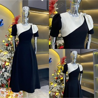 Váy Thiết Kế Evii Y26 dành cho nữ Đầm thiết kế phối be vai nơ ( tặng kèm tag cài ) phù hợp đi làm đi chơi và đi dự tiệc