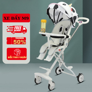 [Hỏa Tốc Hà Nội 1h]Xe đẩy gấp gọn M9 có bàn ăn,ghế ngồi hoặc ngả nằm xoay 360 độ,có đệm,dây an toàn,có giảm sóc,mái che