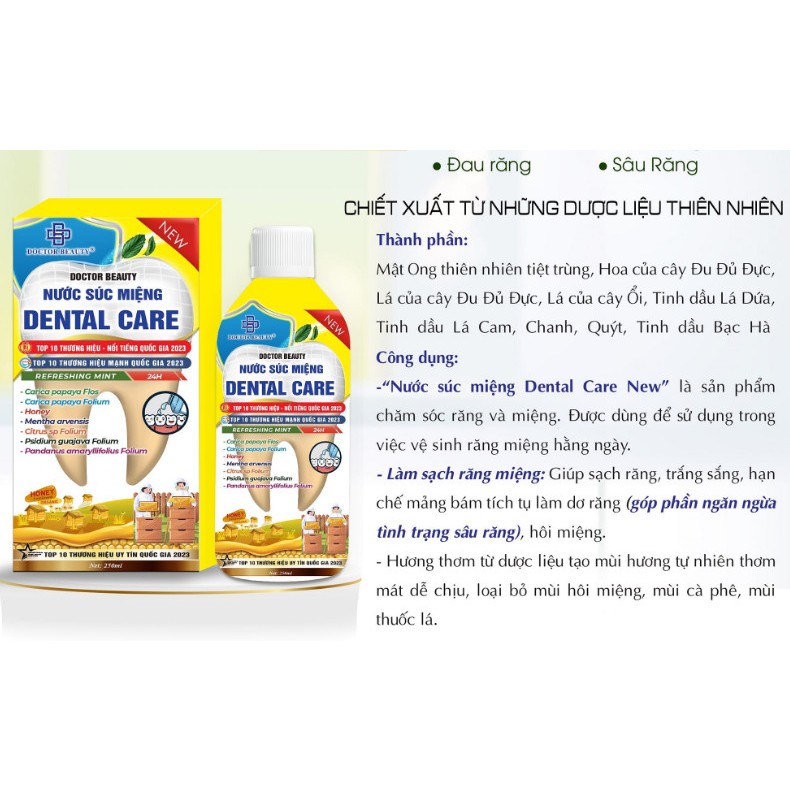 Nước Súc Miệng Dentalcare, Trắng Răng Thơm Miệng, Khử Mùi Hôi Miệng Hiệu Quả