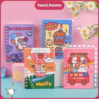 Sổ Tay Vở Ghi Chú Gáy Lò Xo Bìa Cute Có Khóa Khuy Bấm Nam Châm Giấy Note A7 TEECI D126