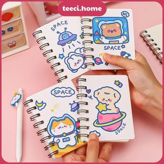 Sổ Tay Ghi Chú Mini 80 Trang Sổ Lò Xo Không Dòng Kẻ Chống Lóa In Hình Phi Hành Gia TEECI D128