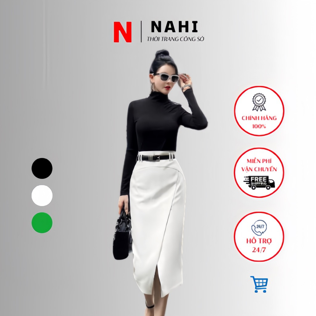 Chân váy Bút chì Nahi.vn 70cm lưng cao đáp tà có đai mẫu mới nhất thời trang công sở 2023 NH27