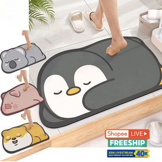 Thảm nhà tắm AMOS hút nước siêu thấm, chùi chân, trang trí hình thú cưng dễ thương