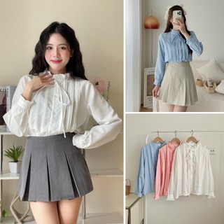 Áo sơ mi trắng cổ thắt nơ dáng bèo tiểu thư LACO195