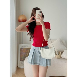 Áo babytee thun tăm cotton trơn co giãn dáng ôm basic cho nữ LACO194