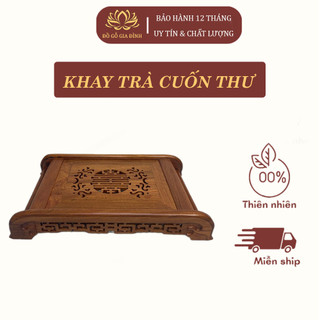 Khay trà, bàn trà cuốn thư, khay trà chân cuốn gỗ hương