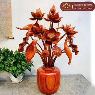 ( HÀNG NGHỆ NHÂN) Bình hoa sen, chum hoa sen gỗ hương cao 90cm