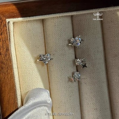 Khuyên tai bạc nữ TLEE, bông tai đá sáng lấp lánh hình dáng ngôi sao, tim xinh xắn TLEE JEWELRY B0474