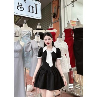 Váy thiết kế cổ nhọn, vạt nơ thời trang dành cho nữ