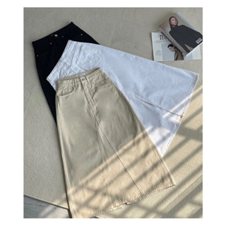  Chân váy jeans cotton midi đắp tà dáng dài xẻ sau COBÉ 
