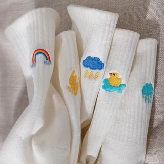 Tất vớ nam nữ unisex cổ trung thêu hình thời tiết dễ thương chất liệu thoáng mát Cầu Vồng Cotton