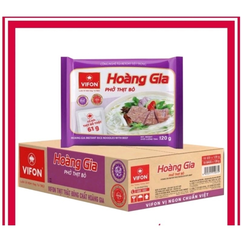 Hoàng Gia Phở Thịt Bò VIFON 120G (Thùng 18 gói)