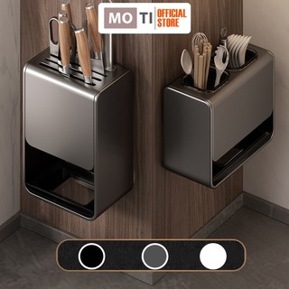 Giá cài dao kéo moti, kệ cài dao kéo kết hợp ống đũa gắn tường chất liệu thép carbon không gỉ