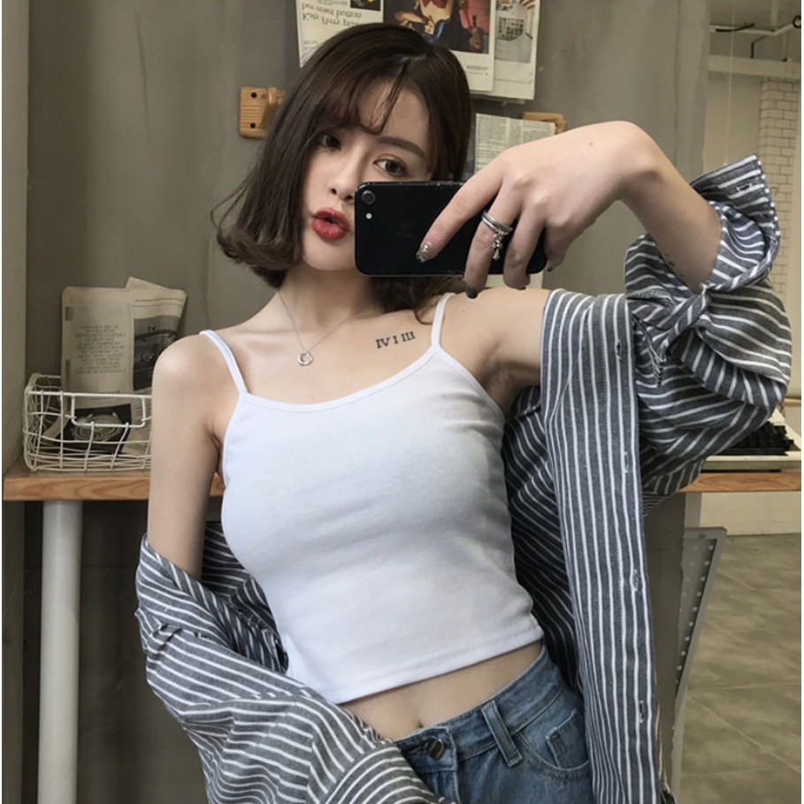 Áo hai dây nữ vải mềm dáng ôm viền trơn co giãn mang phong cách thời trang mới LO18 | BigBuy360 - bigbuy360.vn