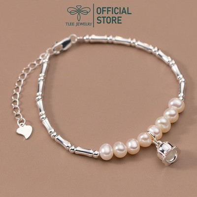 Lắc tay bạc nữ TLEE hạt bạc vỡ xỏ charm chuông hoa tulip mix trai nuôi xinh xắn TLEE JEWELRY LT0305