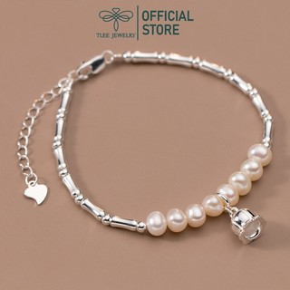 Lắc tay bạc nữ TLEE, vòng tay hạt vỡ bạc charm chuông mix trai nuôi xinh xắn TLEE JEWELRY