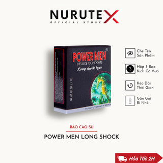 Hộp 3 Bao Cao Su POWER MEN LONG SHOCK Gân Gai, BCS Kéo Dài Thời Gian Quan Hệ