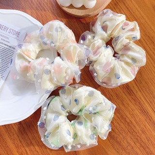 Chun cột tóc Scrunchies voan lưới chấm bi
