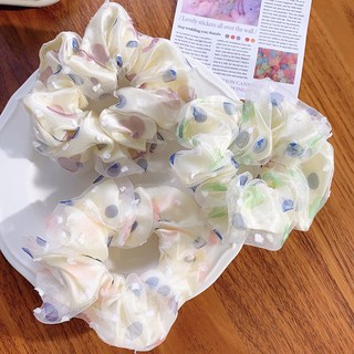 Chun cột tóc Scrunchies voan lưới chấm bi