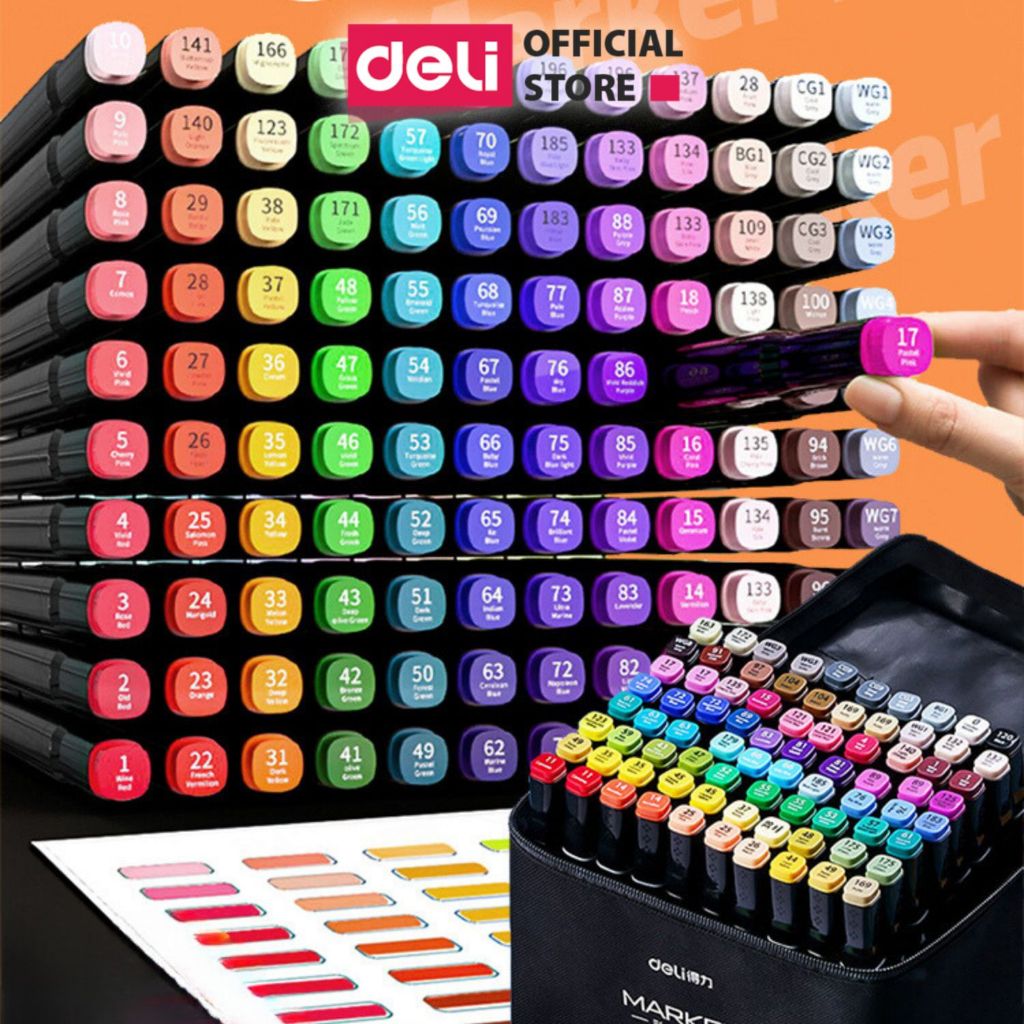 Bút marker Deli màu dạ chuyên nghiệp kèm túi vải họa cụ vẽ tranh cao cấp 30/40/60/80 màu - Học sinh,