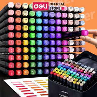 Bút marker Deli màu dạ chuyên nghiệp kèm túi vải họa cụ vẽ tranh cao cấp 30/40/60/80 màu - Học sinh, họa sĩ, thiết kế