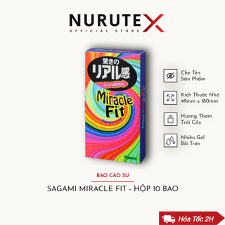 Bao cao su siêu mỏng, size nhỏ 49mm SAGAMI MIRACLE FIT, hộp 10 bcs, xuất xứ Nhật Bản