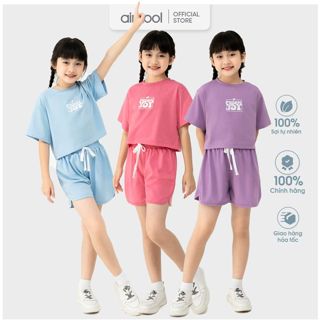 Bộ quần cộc tay bé gái croptop AIRCOOL dáng thể thao chất liệu cotton mùa hè cho bé từ 2 đến 16 tuổi