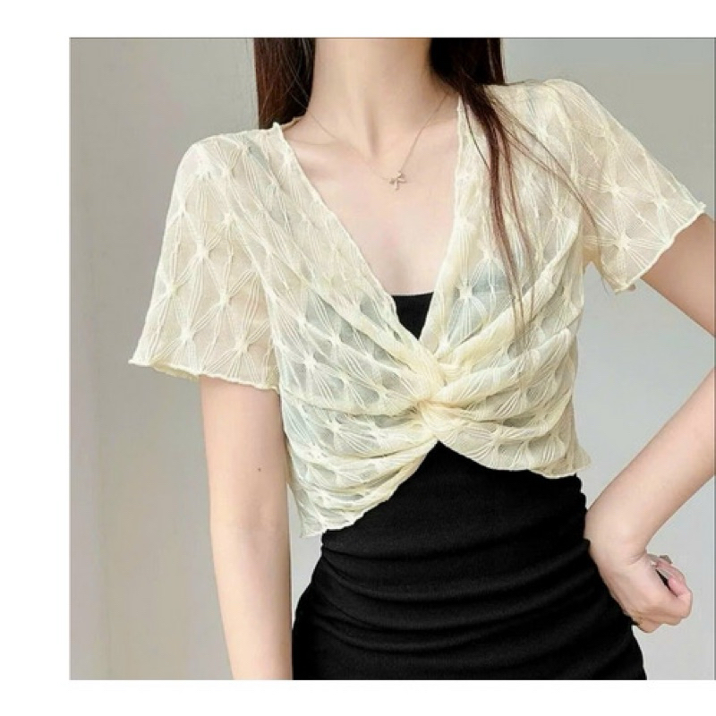 Áo Khoác Len Lưới mỏng phong cách Hàn quốc cardigan dáng ngắn mã 002