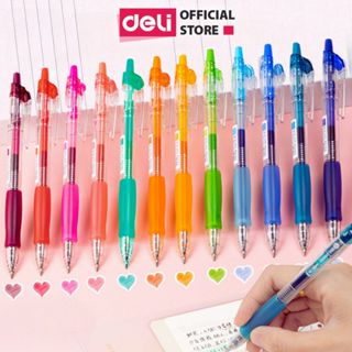 Bút Bi Nước Mực Gel Bấm Nhiều Màu Nhanh Khô 0.5mm Deli - Viết Học Sinh Văn Phòng Lâu Hết Trơn Mượt Dùng Trang Trí Sổ Tay