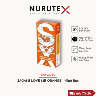 Bao cao su siêu mỏng, hương Cam SAGAMI LOVE ME ORANGE, hộp 10 bcs, xuất xứ Nhật Bản