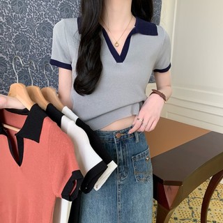 Áo thun polo croptop nữ tay ngắn dáng ôm body nhẹ áo phông thun crt nữ cổ bẻ sơ mi ngắn tay hàn quốc ulzzang