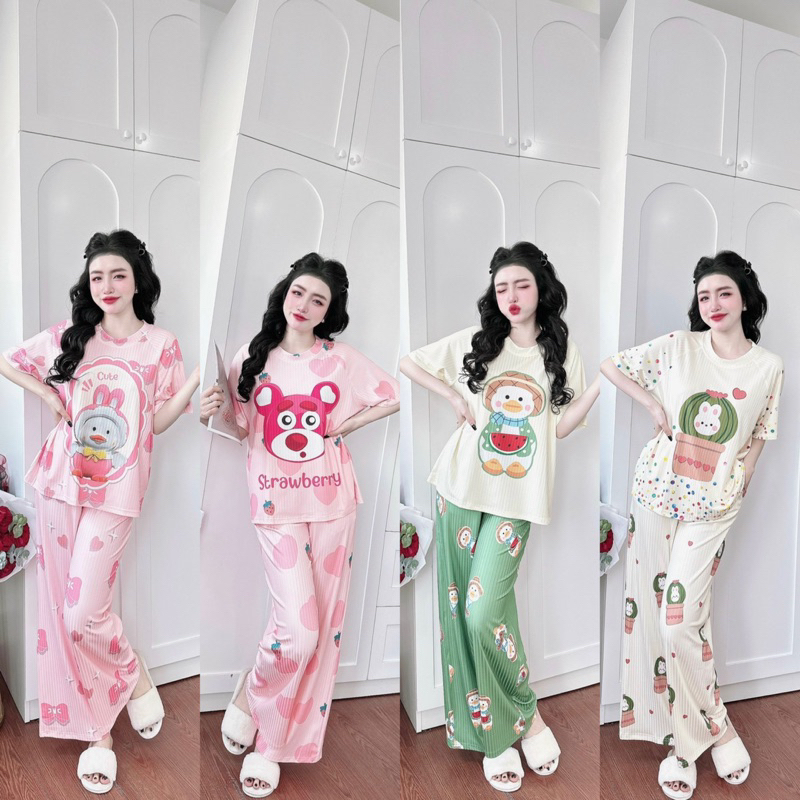 Set thun quần dài ống suông in 3D thun tăm thun đũa siêu xinh 1998