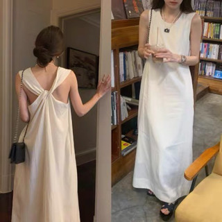 Đầm váy suông xoắn lưng dáng dài du lịch dạo phố sát nách