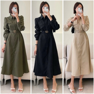 Đầm váy sơ mi tay dài kèm belt công sở thanh lịch