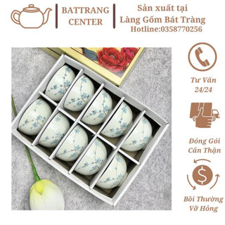 Bộ bát ăn cơm,chén ăn cơm men kem Bát Tràng - Set bát sứ sang trọng nhiều họa tiết