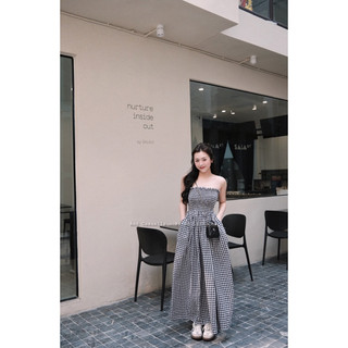 Váy quây bo chun kẻ caro