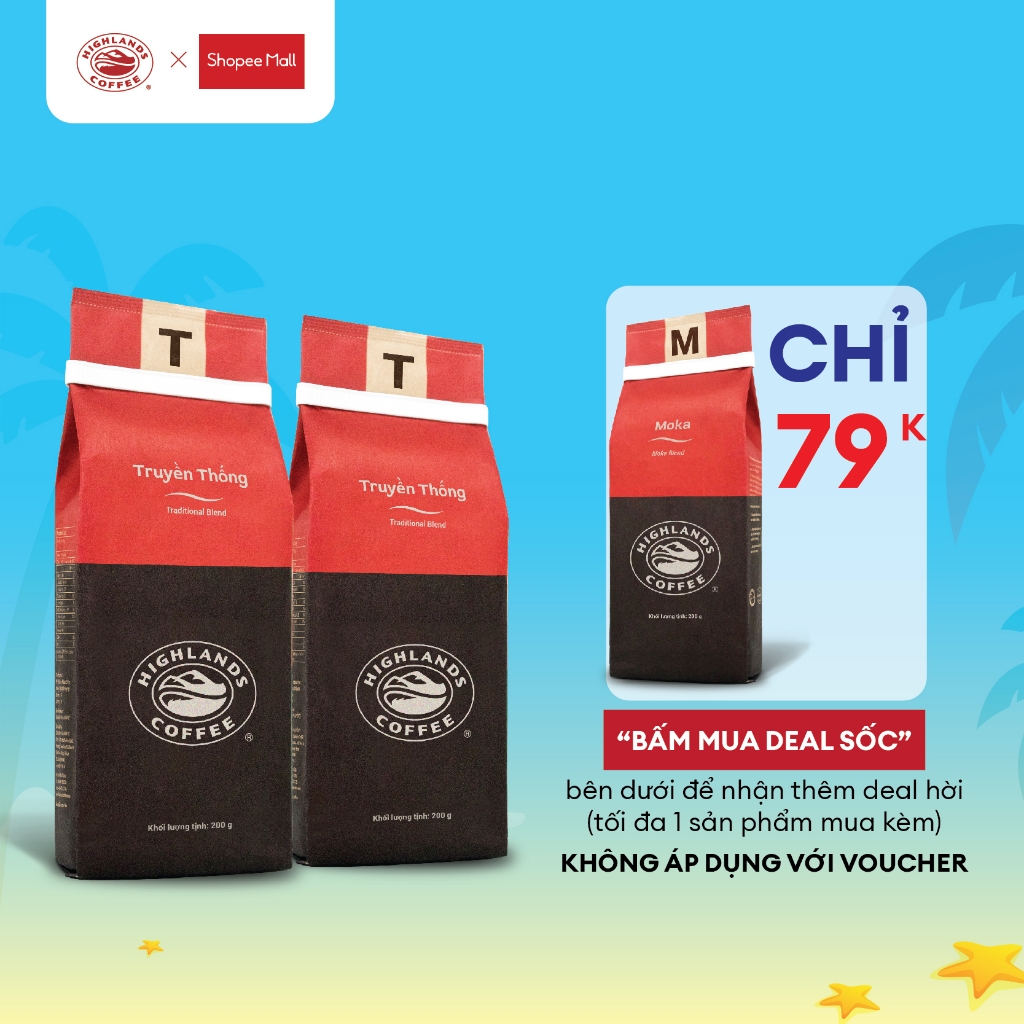 [Mua kèm deal sốc Moka 79K] COMBO 2 gói Cà phê rang xay Truyền Thống Highlands Coffee 200g