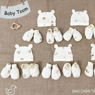 Set mũ bao tay bao chân cho bé sơ sinh, set mũ tai bao tay chân Baby Toom thun lạnh petit cho bé trai bé gái mềm mịn mát