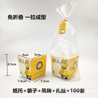 Set 10 Túi đựng bánh Cookie đế giấy vàng (Gồm đế, dây kẽm, tag và túi)