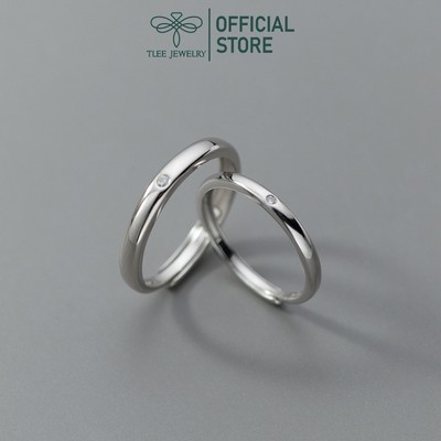Nhẫn đôi bạc nữ TLEE, nhẫn đeo nam nữ hạt đá nhỏ đơn giản TLEE JEWELRY
