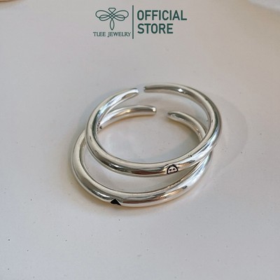 Nhẫn bạc nữ TLEE, nhẫn trơn khắc chipi mặt cười, trái tim sơn đen xinh xắn TLEE JEWELRY