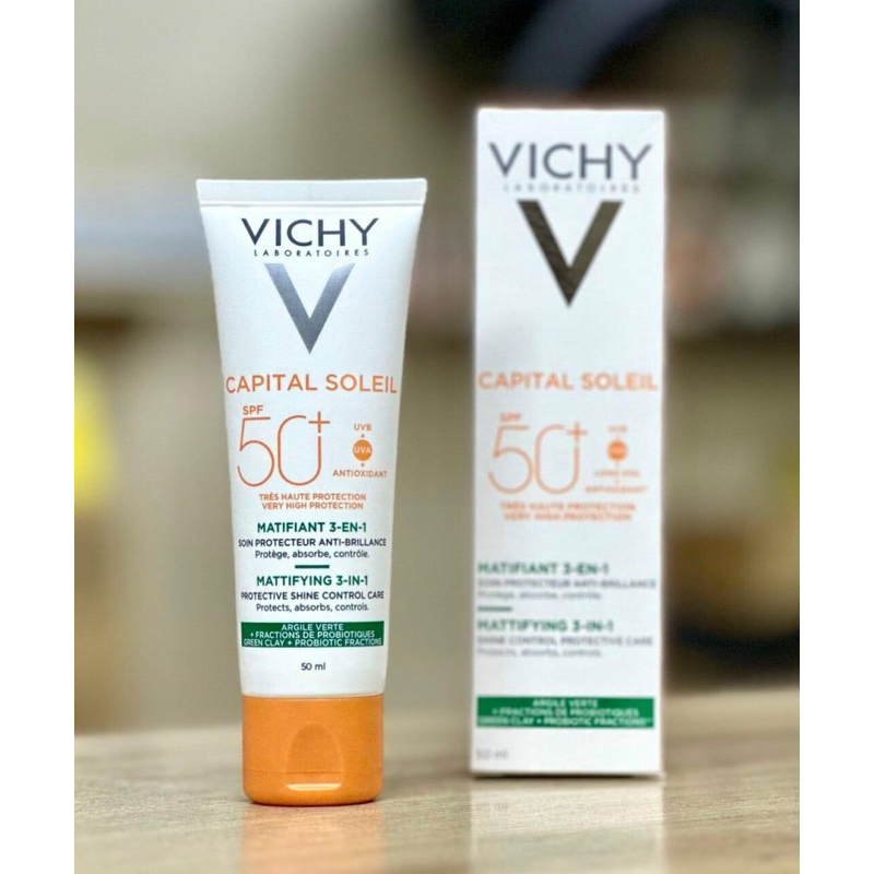 Kem chống nắng vạch xanh Vichy Capital Soleil Matifiant 3in1, kem chống nắng dành cho da dầu mụn