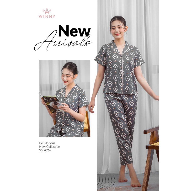 BỘ MẶC NHÀ WINNY 24101 CHẤT LIỆU LỤA VÂN GỖ
