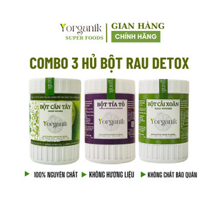 Combo 3 hủ bột rau cần tây - tía tô - kale sấy lạnh yorganik 80g x3
